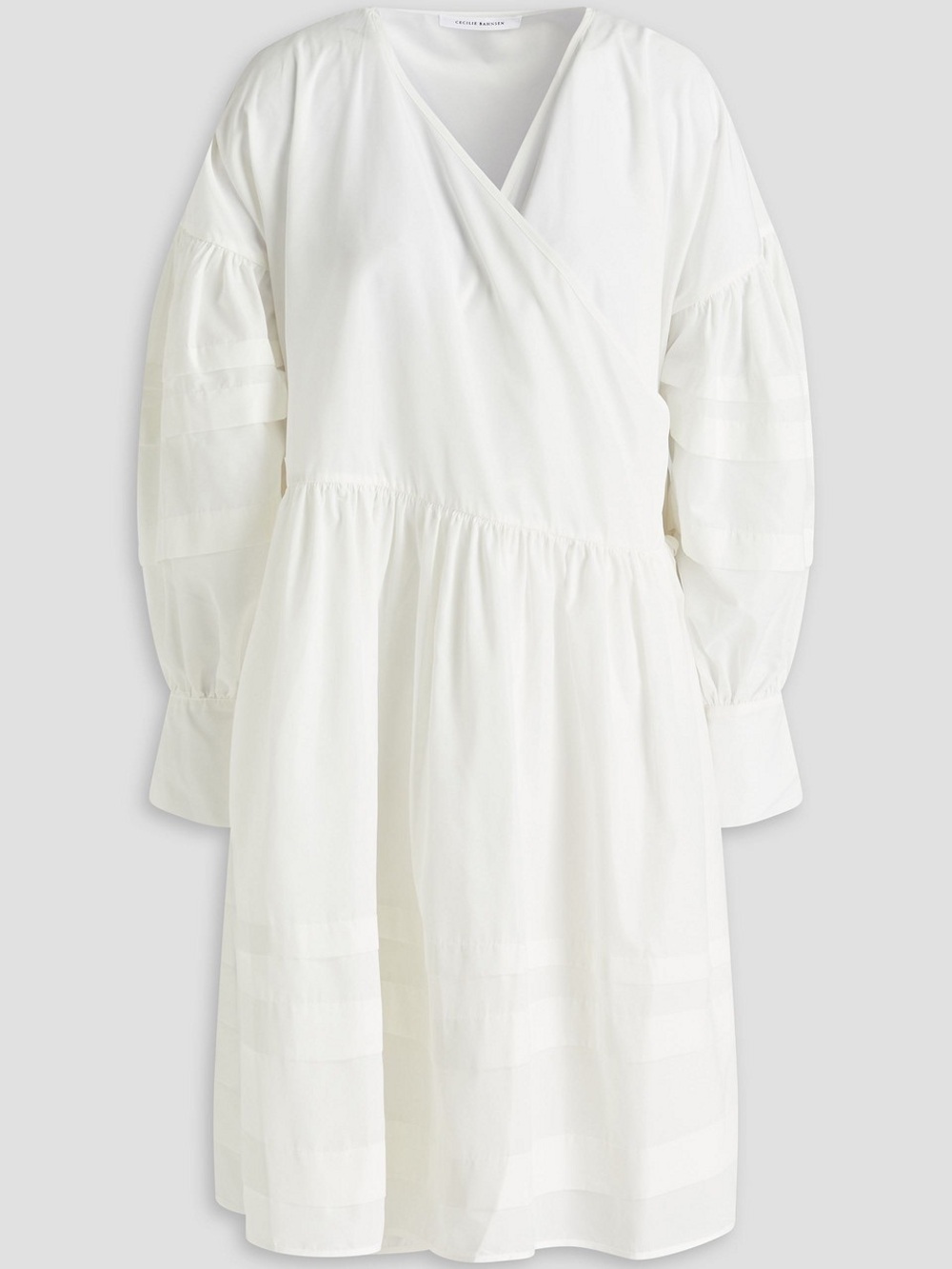 Cecilie Bahnsen White Cotton Wrap-Style Puff-Sleeve Dress